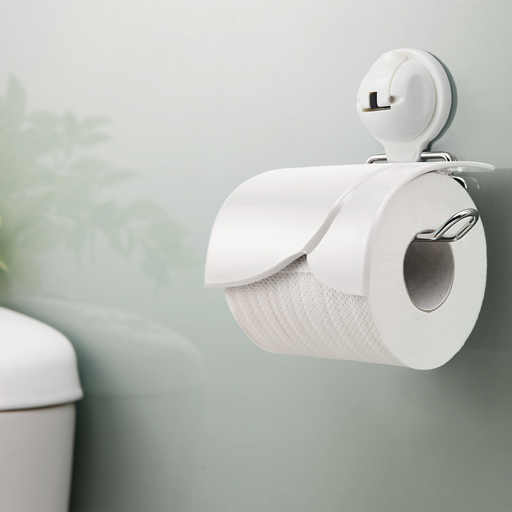 Suction Cup Toilet Roll Holder with Cover